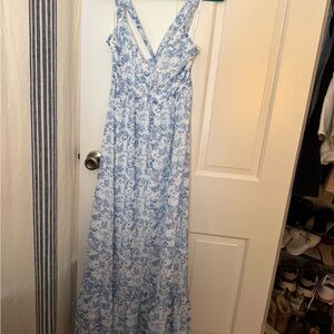 Lulu's Sky Blue and White Floral Maxi Dress